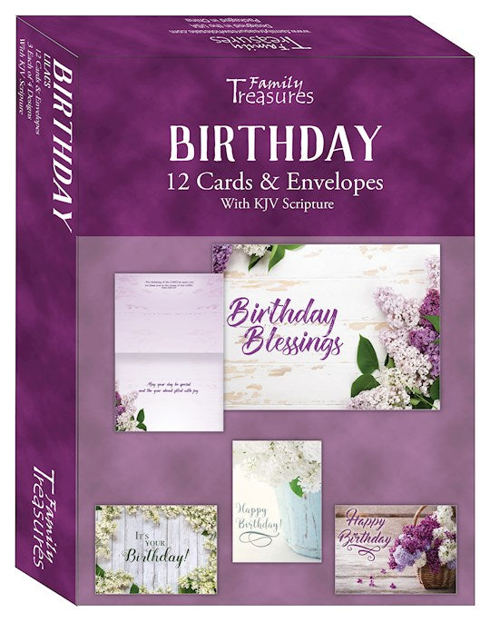 Lilacs Birthday Boxed Cards (12) Family Treasures with Scripture