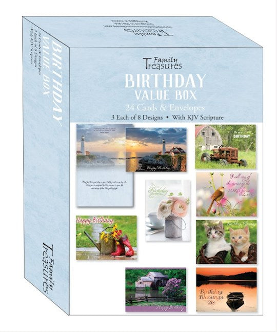 Birthday Value Boxed Cards (24) Everyday Family Treasures with Scripture