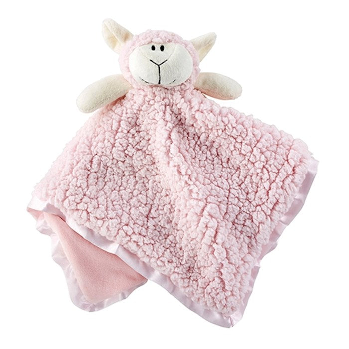 Blankie Cuddle Bud Lamb Satin Trimmed Pink Baby Girl (18x18)