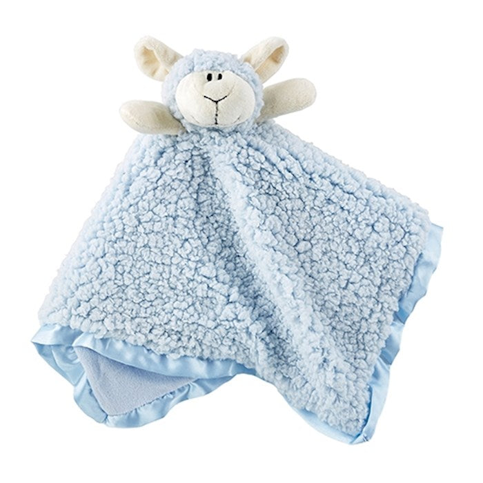 Blankie Cuddle Bud Lamb Satin Trimmed Blue Baby Boy (18x18)