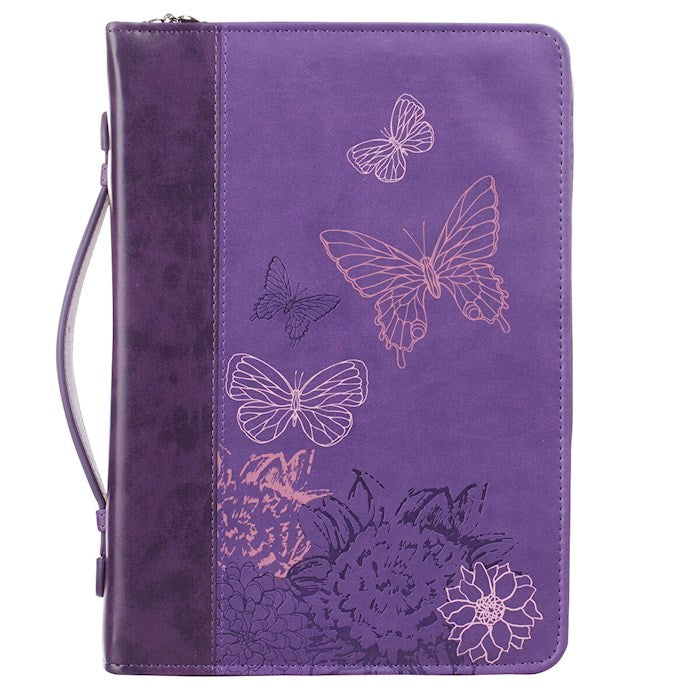Butterflies Bible Cover Trendy Luxleather Purple Large