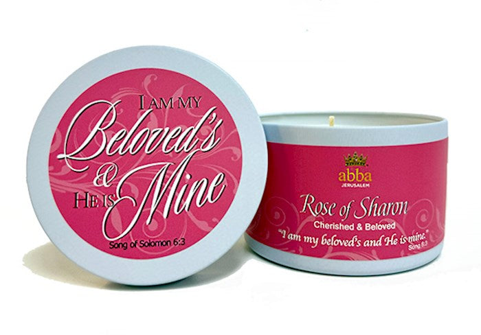 Abba Candle - Rose Of Sharon w/Scripture White Tin - 8 Oz Cherished & Beloved