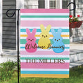 Personalized Welcome Bunnies Striped Garden Flag