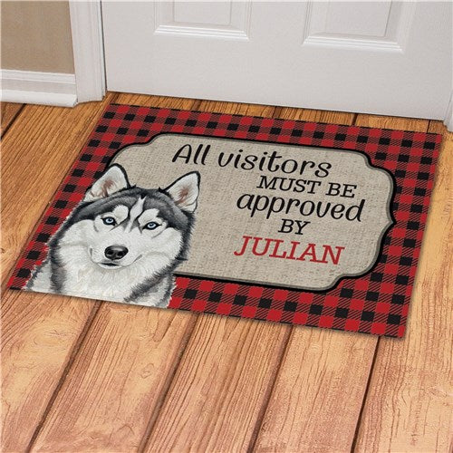 Personalized Neutral or Red and Black Plaid Pet Dog Doormat (View both choices)