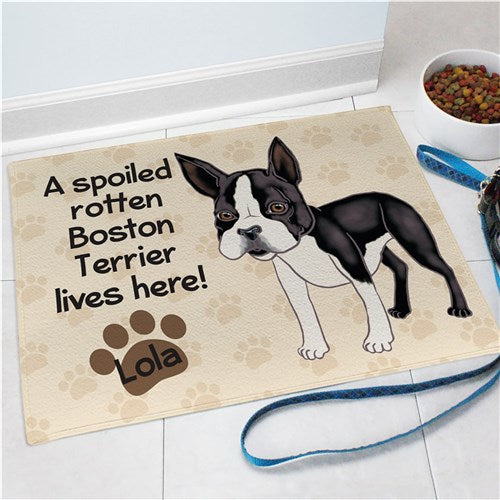 Personalized Boston Terrier Spoiled Here Pet Doormat