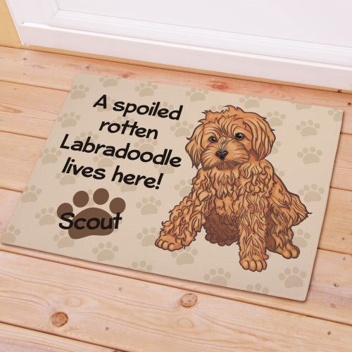 Personalized Labradoodle Spoiled Here Pet Doormat