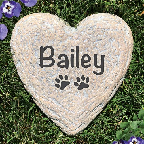 Personalized Pet Name & Paws Large Heart Shaped Garden Stone