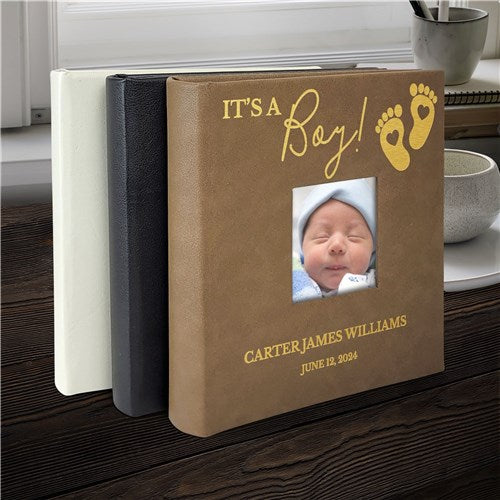 Engraved It's a Boy or Girl and Feet with Hearts Leatherette Photo Album
