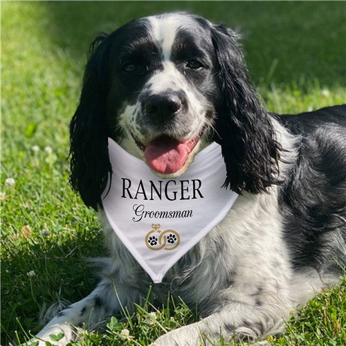 Personalized Golden Wedding Ring set & Paws with Hearts Pet Dog Bandana