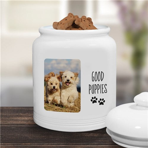 Pet Photo Cookie Jar with Paw Prints