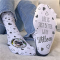 Personalized Circle Pet Photo with Hearts Life is just better Crew Socks