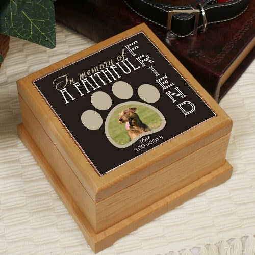 Personalized Faithful Friend Memorial Photo Wooden Pet Urn
