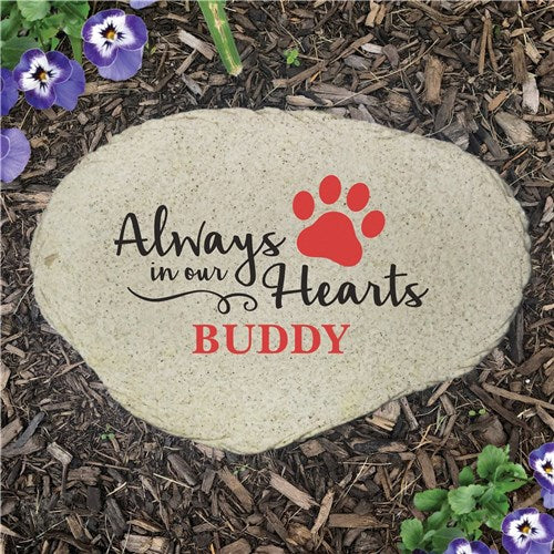 Personalized Always In Our Hearts Paw Flat Pet Garden Stone