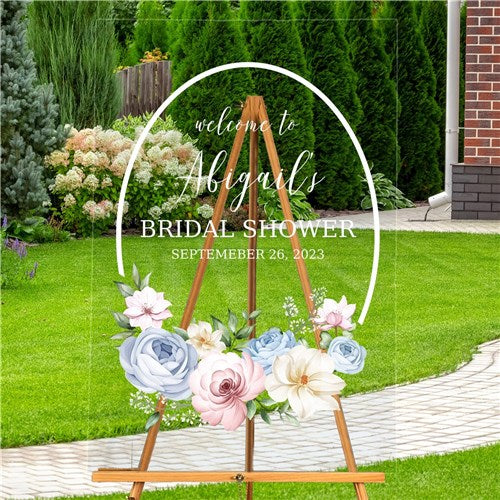 Personalized Pink, Blue & White Bouquet Bridal Shower Acrylic Sign