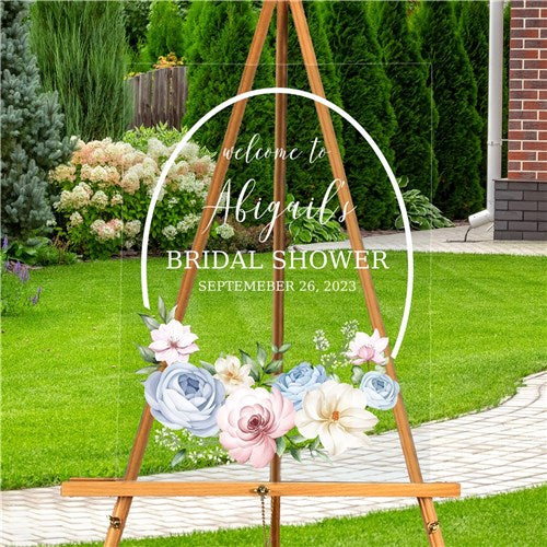 Personalized Pink, Blue & White Bouquet Bridal Shower Acrylic Sign