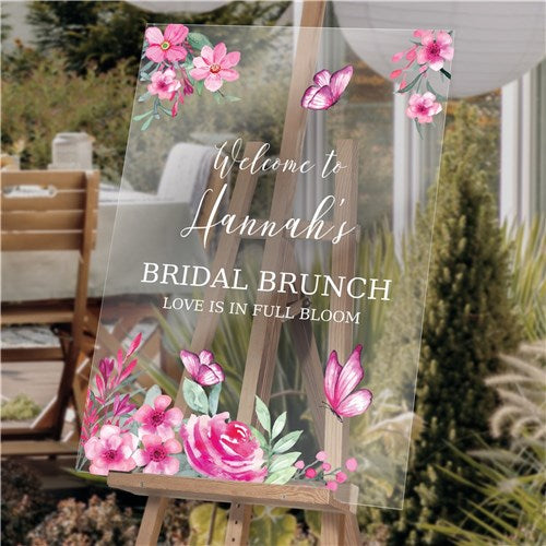 Personalized Pink Flowers and Butterflies Acrylic Sign