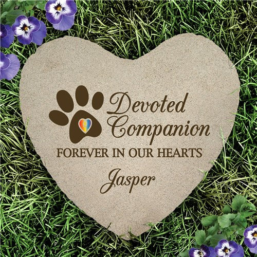 Personalized Devoted Companion with Rainbow Paw Heart Flat Pet Garden Stone