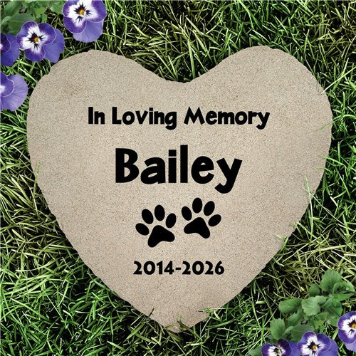 Personalized Paw Prints In Loving Memory Flat Heart Pet Garden Stone