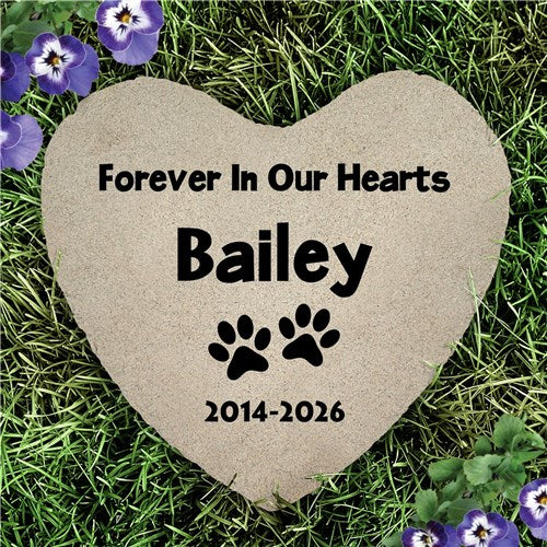 Personalized Paw Prints Forever In Our Hearts Flat Heart Pet Garden Stone