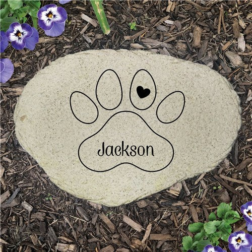 Personalized Name in Paw Flat Pet Garden Stone