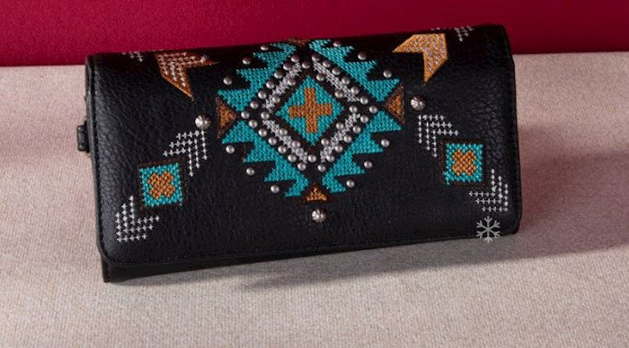 Montana West Ladies Wallet - Aztec Cross - Black