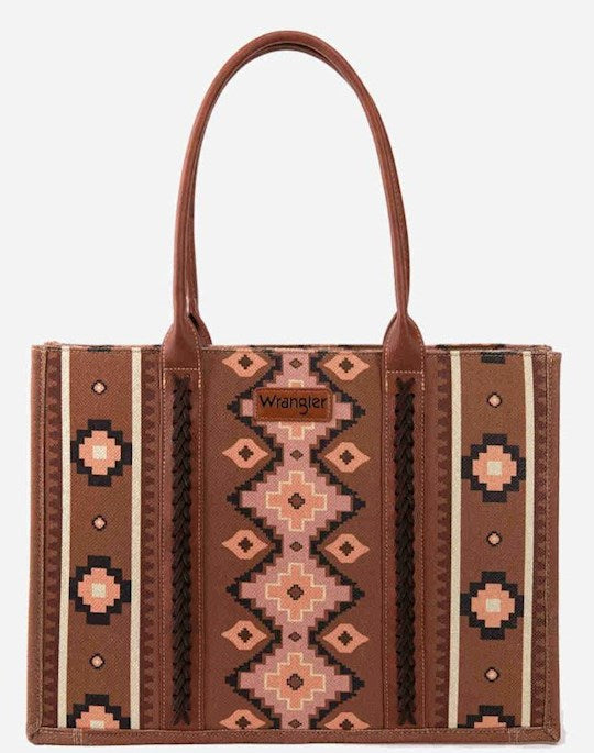 Montana West Wrangler Canvas Totebag - Aztec - Dark Brown