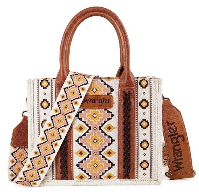 Wrangler Canvas Handbag / Bible Tote - Aztec - Coffee W/Removeable Strap