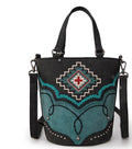 Bucket Tote/Crossbody Bag-Aztec Cross-Black Handbag Pocketbook