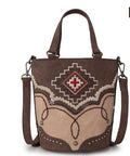 Bucket Tote/Crossbody Bag-Aztec Cross-Coffee Handbag Pocketbook