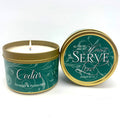 Candle-Cedars Of Lebanon Scripture Gold Tin-6 Oz We Will Serve The Lord