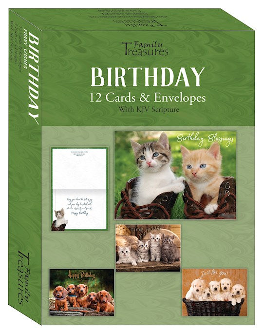 Birthday Cards (12) Furry Wishes Pets with Scripture
