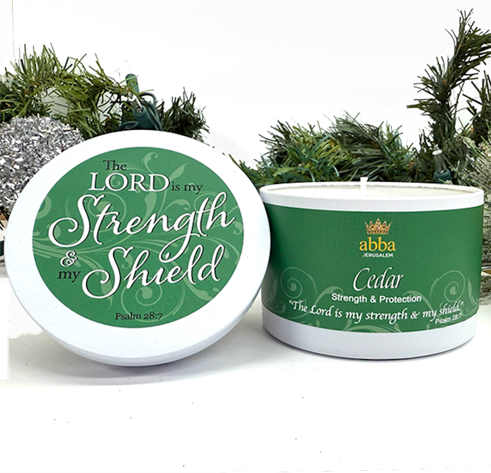 Abba Candle-Cedar w/ Scripture White Tin - 8 Oz