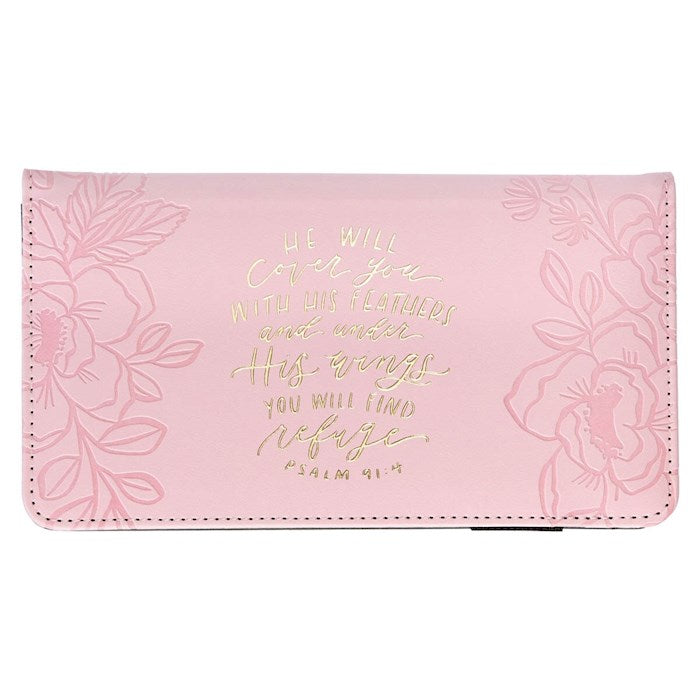 Checkbook Wallet He Will Cover You (Pink) Psalm 91:4