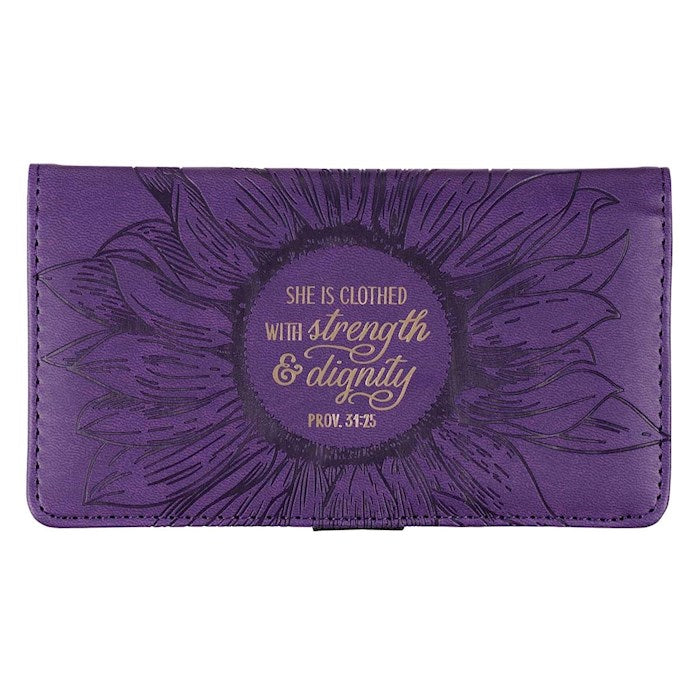 Checkbook Wallet STRENGTH & DIGNITY (Proverbs 31:25) (Purple)