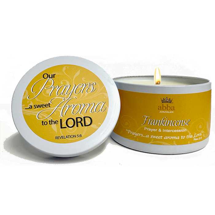 Abba Candle - Frankincense Scripture White Tin 8 Oz Prayer & Intercession