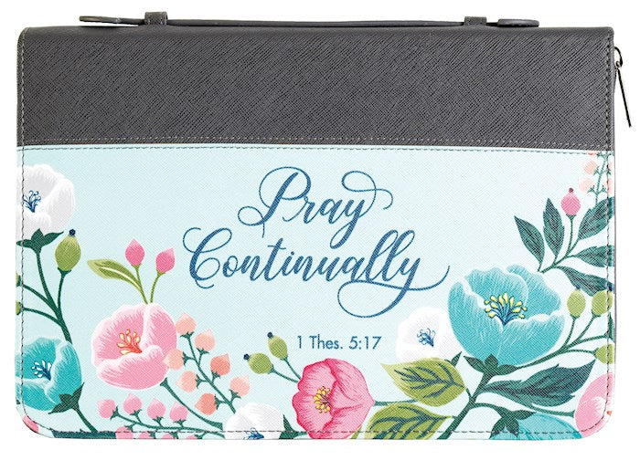 Pray Continually Bible Cover Grey/Floral Large